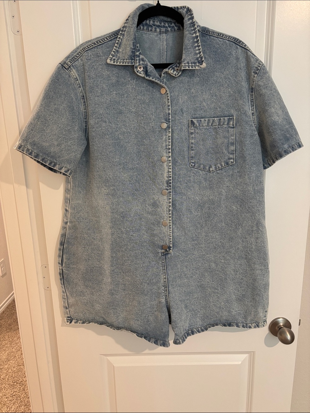 Light Blue Short-Sleeve Denim romper